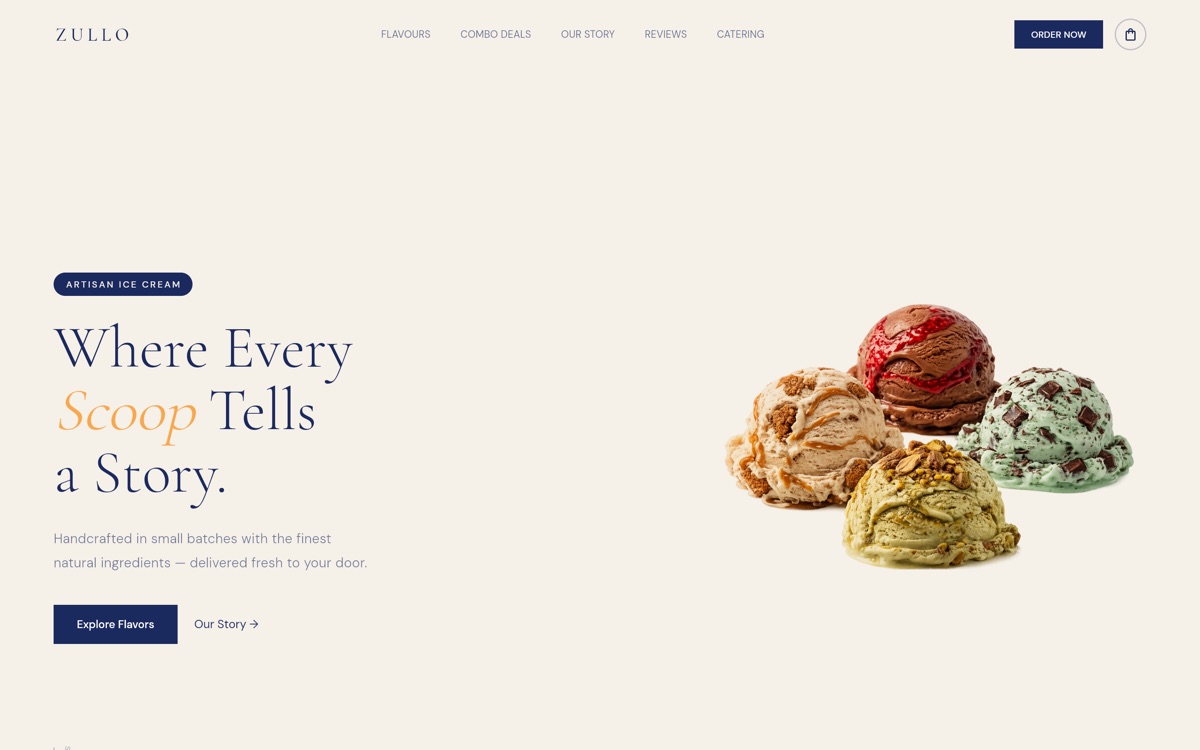 Zullo ice cream website homepage